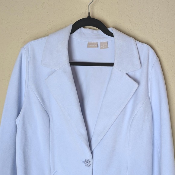 Chico's Ice Blue Longline Coat Lapel Single Button Size 12/14 Minimalist Chic - Picture 2 of 10